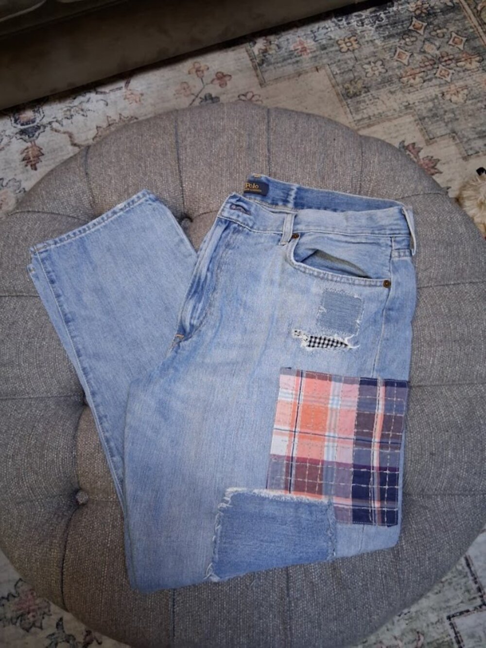 Polo Ralph Lauren Avery Boyfriend Distressed Patchwork Crop Jeans Sz 32